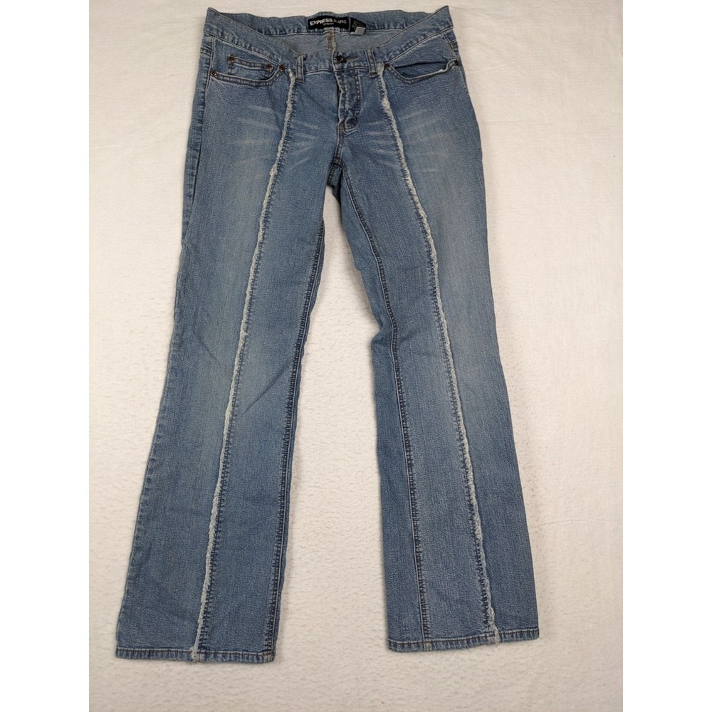 Express Jeans Stretch Blue Denim 11 / 12 Womens Bootcut Distressed